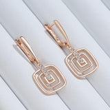 Hollow Square 14K Rolled Rose Gold With AAA Zircon Diamonds Long Drop Earrings - High Quality Daily Fine Jewellery