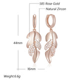 14 Karat Gold Filled AAA Zircon Diamonds Unique Long Leaf Dangle Earrings Daily Jewellery