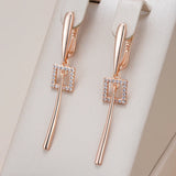 Glossy 14Karat Filled Gold AAA Lab Created Zircon Diamonds Long Dangle Earrings