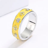 Classic New 925 Yellow Handmade Enamel Cross Wilderness Crown Pattern Ring