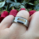 Beveled Brushed Polished Finish 8mm Men Women Two Tone Tungsten Wedding Rings