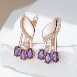 14K Gold Filled Shiny Purple AAA Zircon Diamonds Crystal Flower Earrings Fine Jewellery