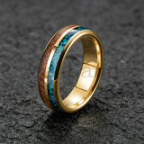 Inlaid Whiskey Barrel Wood and Blue-Green Opal 6/8MM Men Women Tungsten Rings