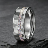 Gold Hammered Crushed White Opal Inlay 6/8mm  Wedding Tungsten Couples Rings