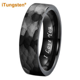 I Love You Stamped 6mm 8mm Tungsten Hammer Ring for Men Women  Comfort Fit