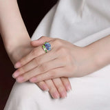 Lucky Lotus Flower Handmade Ethnic Style Coloured Enamel Leaf Ring