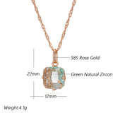 Gorgeous 14K Filled Rose Gold Big Square AAA Zircon Light Green Crystal Necklace For Women -Fashion Jewellery