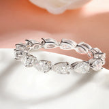 Terrific 3*5mm Pear Cut VVS1 D Colour Moissanite Diamonds Eternity Silver Ring