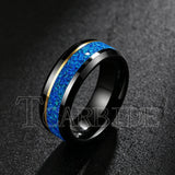 Blue Opal Gold Foil Inlay Domed Polished 6/8mm Tungsten Men Women Wedding Rings