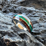 Green Opal Koa Wood Inlay 8mm Black Tungsten Engagement Fashion Men Women Rings