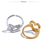 18K Gold Plated Minimalist Stainless Steel Heart Love Hollow Charm Ring