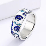 Charming Handmade Blue Enamel Flower Fashion Silver Ring