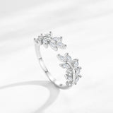 Marquise-cut AAAA Lab Created Diamonds Shimmering Leaves 925 Silver Ring