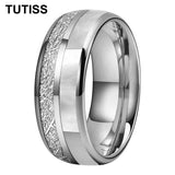 Dome Double Groove Inlaid Meteorite Mother Of Pearl Shell Tungsten Carbide Rings