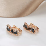 Fashion Vintage Design Square 14K Rolled Rose Gold AAA Black Zircon Crystals Stud Luxury Earrings - Fine Jewellery