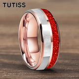 Dome Double Groove Inlaid With Red opal And Mother Of Pearl Shell 6/8mm Tungsten Rings