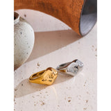 18K Gold Plated Stainless Steel High Quality Texture Geometric Cast Statement Ring