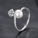 Luxury Round VVS1 D Colour 0.5CT Moissanite Freshwater Pearl Open Silver Ring