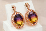 14K Rolled Gold Big Oval Multicolour AAA Zircon Crystal Ethnic High Quality Drop Earrings