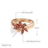 Charming Vintage Style Red Leaf 14K Filled Rose Gold  AAA Zircon Crystal Rings - Elegant Exquisite Jewellery