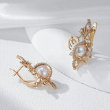 Luxury Unique Pearl Filled 14K Rose Gold Drop Earrings With White AAA Zircon Diamonds Trendy Personalized Jewellery