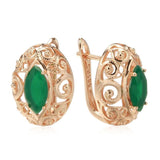 New Green Rhombus 14K Rolled Rose Golds AAA Zircon Crystals Huggie Hollow Earrings - Trendy Fashion Jewellery