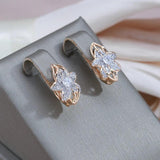 Stunning Vintage Style Rolled 14K Rose Gold Flower AAA Zircon Diamonds Luxury Earrings, Quality Bride Jewellery