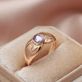 14K Rolled Gold Luxury Purple Oval AAA Zircon Diamonds Fine Jewellery Trendy Rings