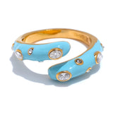 18K Gold Plated Multicolour Enamel AAA Zircon Diamonds Stainless Steel Adjustable Ring