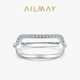 Simple Line Rectangle 925 Sterling Silver Clear AAAA Lab Created Diamonds Ring