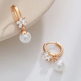 14 Karat Gold Filled Pearl AAA Zircon Diamonds Elegant Long Dangle Earrings For Women