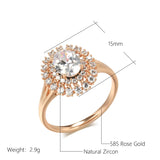 Classic Bright Rolled 14K Rose Gold AAA Zircon Diamonds Crystal Flower Rings For Women - Fine Daily Jewellery