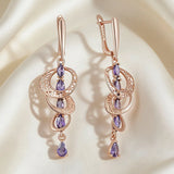 14 Karat Rolled Gold Shiny Purple AAA Zircon Crystals Drop Amazing Earrings For Women