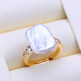 Irregular Big Baroque Natural Pearl Gold AAA Zircon Diamonds Silver Colour Rings