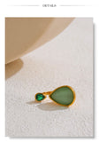 14K Gold Plated Stainless Steel Green Natural Stone AAA Zirconia Water Drop Geometric Ring
