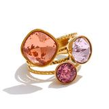 18K Gold Plated New Multi-Color Crystal Square Round Adjustable Ring Popular Jewellery