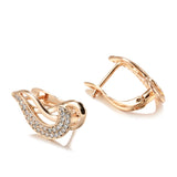 European Luxury Double Twist Zircon Earrings for Women 585 Gold Hollow Zircon Piercing Jewelry Wedding Lady's Unusual Jewelry