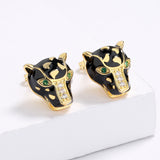 Exquisite Handmade Enamel Black Leopard Green Spinel White AAA Zircon Earrings