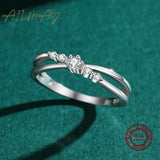 Crossover Design AAAA Lab Created Diamond Silver Staggered Line Stackable Ring