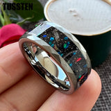 New Arrival Colourful Opal Inlay 8MM Tungsten Hammer Comfort Fit Rings for Men and Women - Popular Wedding Rings