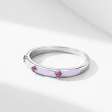 925 Sterling Silver Fashion Charm AAAA Lab Created Purple Enamel Process Ring