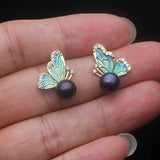 Real Cultured River Freshwater Pearl AAA Zircon Diamonds Stud Silver Earrings