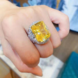 Glittering Radiant Cut 12*16MM AAAAA Lab Created Fancy Vivid Yellow Sapphire Gemstone Big Rings - Luxury Jewellery - The Jewellery Supermarket