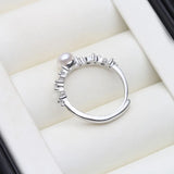 Genuine Real Pink Grey White Pearls AAA Zircon Diamonds Cute Silver Rings