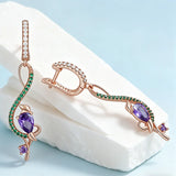 14K Gold Filled Purple AAA Zircon Crystals Unique Birdie Design Trendy Dangle Earrings