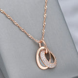 14K Rolled Gold Fashion Double Hoop AAA Zircon Diamonds Pendant And Necklace For Women