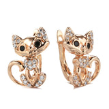 Cute Kitten 14K Rolled Gold AAA Zircon Diamonds Earrings Daily Fine Jewellery