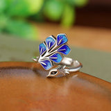 925 Sterling Silver Blue Peacock Design Handmade Rings For Women Fine Jewellery