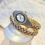 Snake Head Embellished Crystals Hollow-Out Woven Steel Bracelet Women's Watch