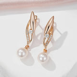 14K Rolled Gold Pearl Vintage AAA Zircon Diamonds Micro Wax Setting Earrings For Women